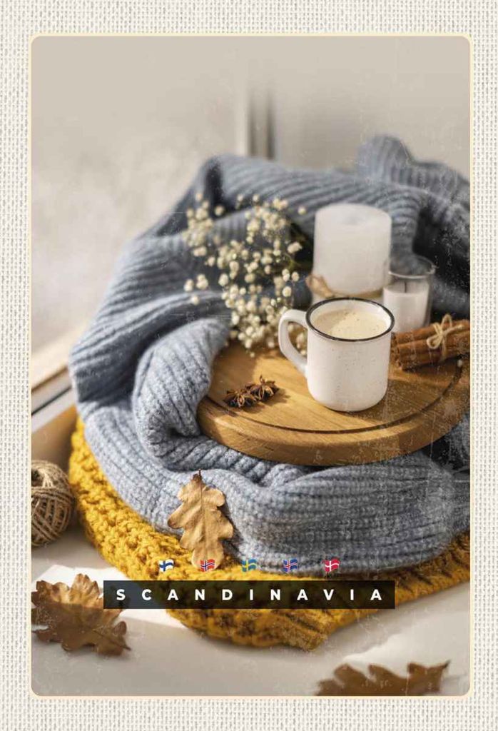 vianmo Holzschild 30x20 cm Skandinawien Wolle Kaffee Herbst Kerze Bildmotiv Reisemotiv Abenteuer Reisen