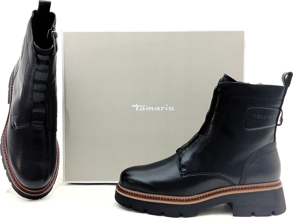 Tamaris Damen Stiefelette schwarz mit Reißverschluss versteckter Gummi am Spann 37