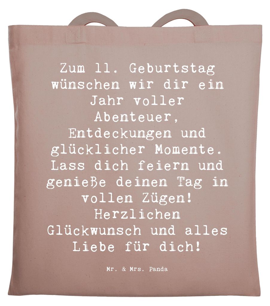 Mr. & Mrs. Panda Tote Bag Spruch 11. Geburtstag Wunder - Braun Pastell - Geschenk, Shopping Tasche, Schultasche, Alter, dokumententasche, Freude, H...