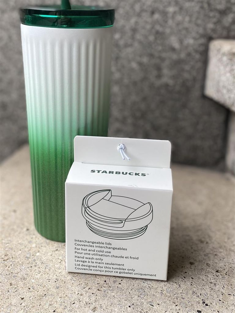 STARBUCKS Limited Edition Kühlbecher Grande 473 Ml - Grün-weißes Karomuster Mit Strohhalm