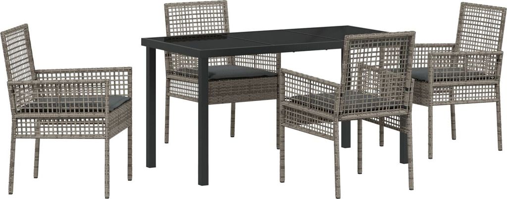 Möbel 5-teilige Garten-Essgruppe mit Kissen Grau Poly Rattan - Gartenstühle 3379879