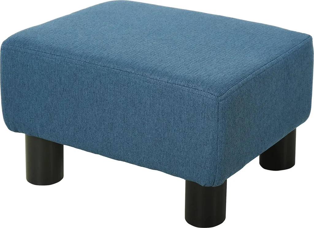 Ottoman bas rectangulaire en tissu bleu et bois pour salon moderne