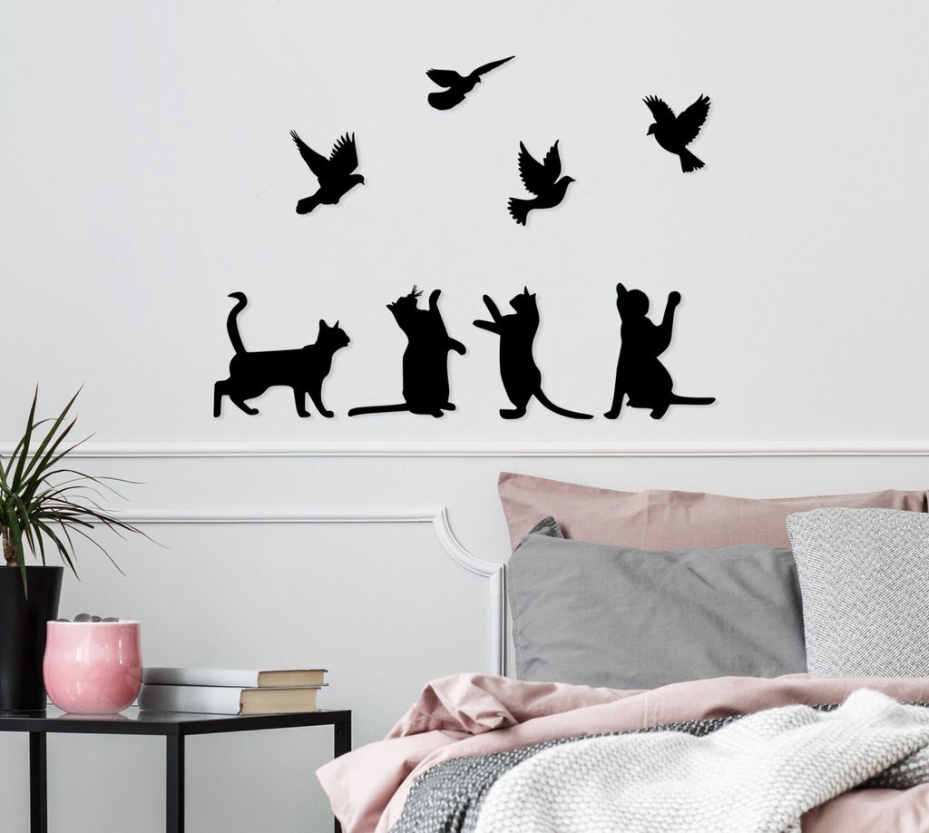 Wallity, Birds- SKL2553, Schwarz, Sonstige Wohndekorationen, 110 x 79 cm, 100% Metall (Dicke: 1