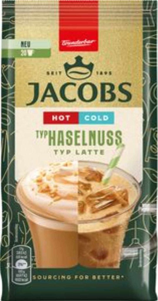 Jacobs Latte Hot Cold Haselnuss (340g Packung) + usy Block Produktbild 