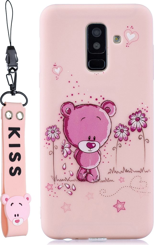 Für Samsung A6 plus 2018 Niedlich gefärbte TPU Anti-Kratz Anti-Rutsch-Schutzhülle Zurück Gehäuse mit Lanyard Light pink