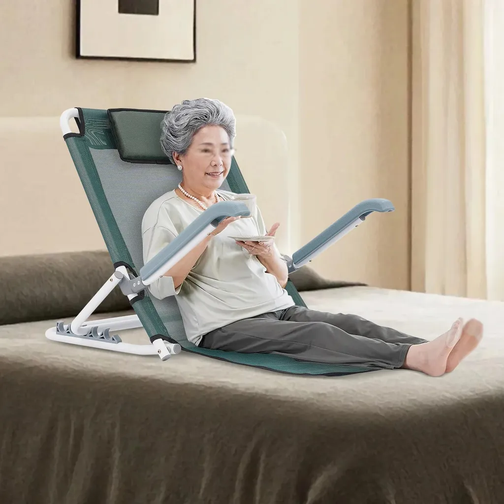 Appui-dos de lit relevable et modulable avec accoudoirs et maille