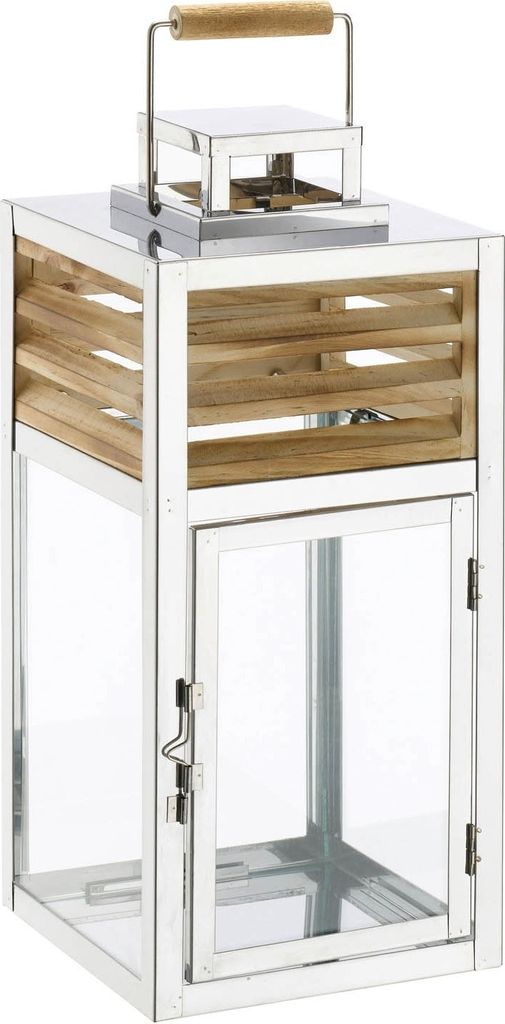 Laterne - Silbergrau - Braun - Holz - Edelstahl - Glas - 17 Produktbild 