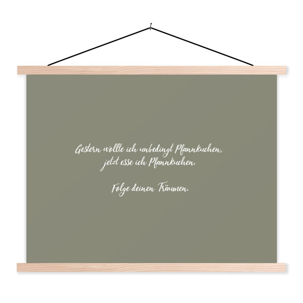 MuchoWow Textilposter Zitate - Gestern wollte ich unbedingt Pfannkuchen - Pfannkuchenliebhaber - Sprichwörter 120x90 cm mit holzfarbenen Rahmen ...