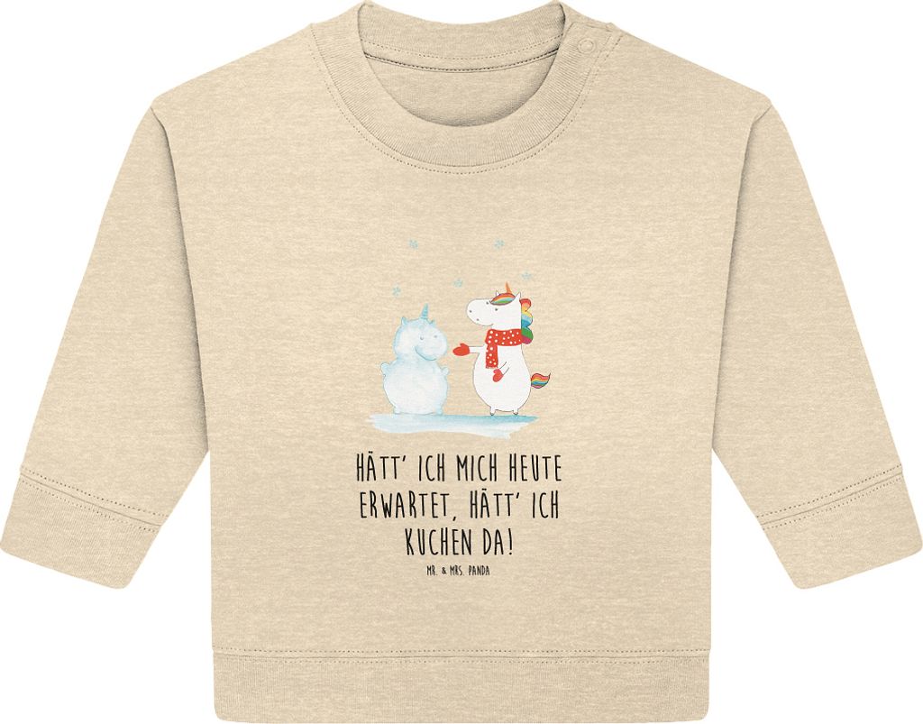 Mr. & Mrs. Panda Organic Baby Pullover Einhorn Schneemann 6. - 12. Monat - Natural Raw - Geschenk, Schnee, Handschuhe, Unicorn, Bullover, Weihnacht...