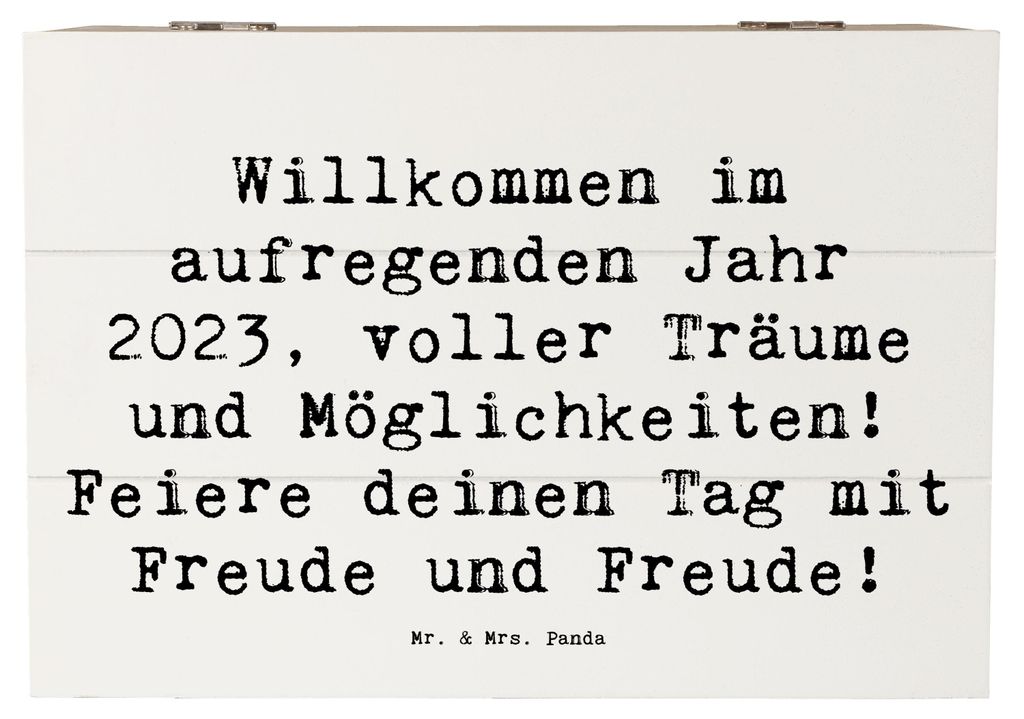 Mr. & Mrs. Panda Holztruhe Spruch 2023 Geburtstag Freude 22 x 15 cm - Weiß - Geschenk, Holzkiste mit Deckel, Happy Birthday, deinen Tag, Kiste, Bo...