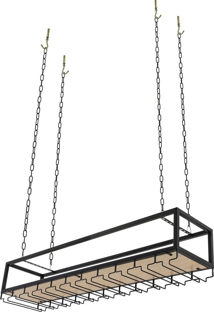 Weinglashalter - Deckenmontage Hängeregal - Höhenverstellbar - 110×25×22 cm - Industrieller Vintage-Stil - Für Küche Bar Weinkeller - Schwarz