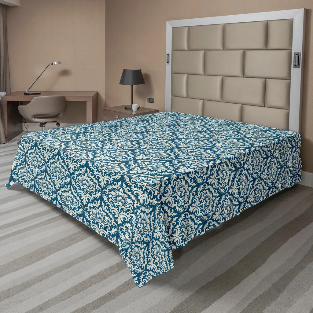 Lenzuolo Sopra Damascato Blu 244x205cm - Morbido e Resistente
