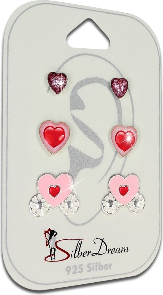 Teenie-Weenie Schmuck-Set 3er Ohrringe Ohrstecker 925 Silber Herzen SDS801