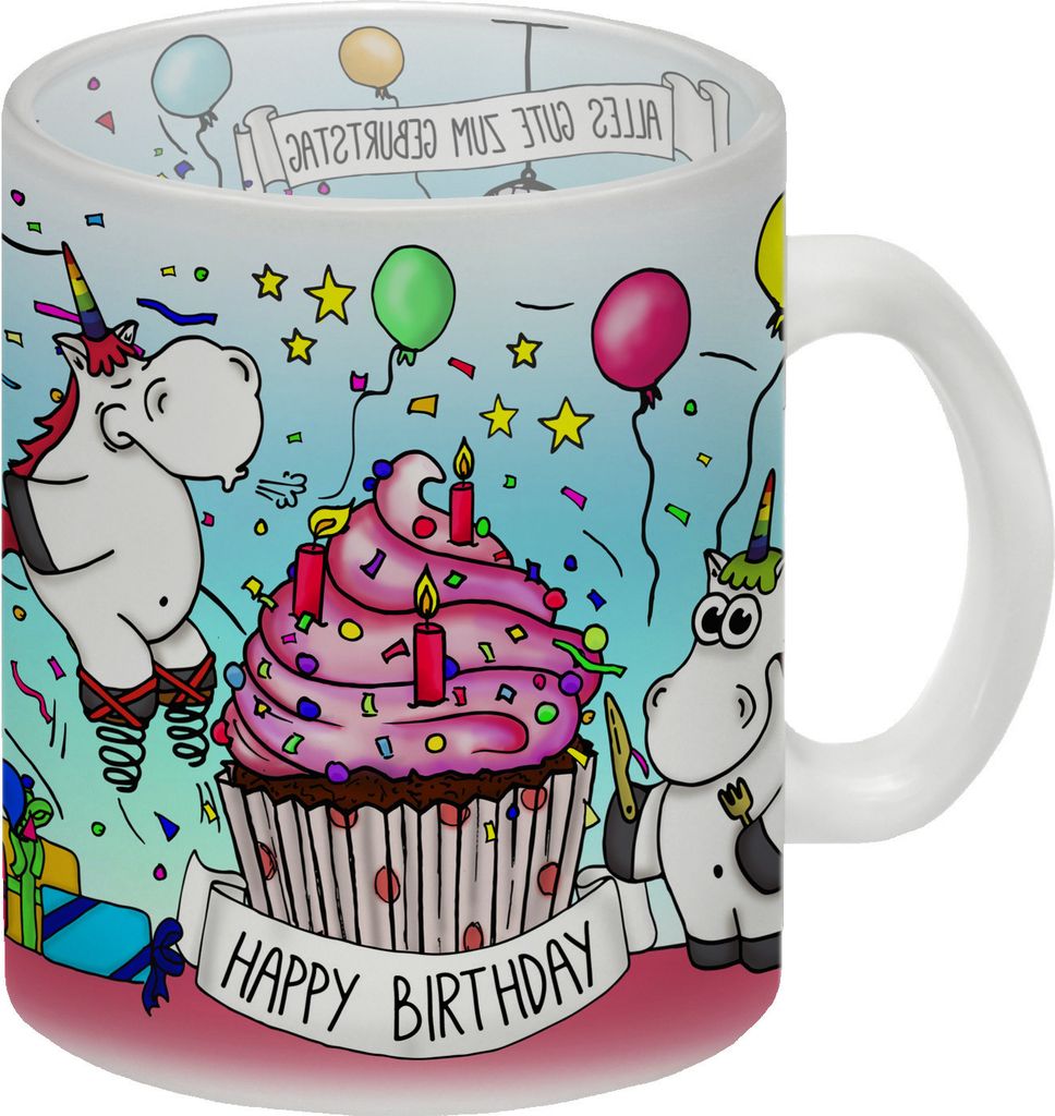 Glas Tasse mit Honeycorns Einhorn Geburtstagsparty Motiv