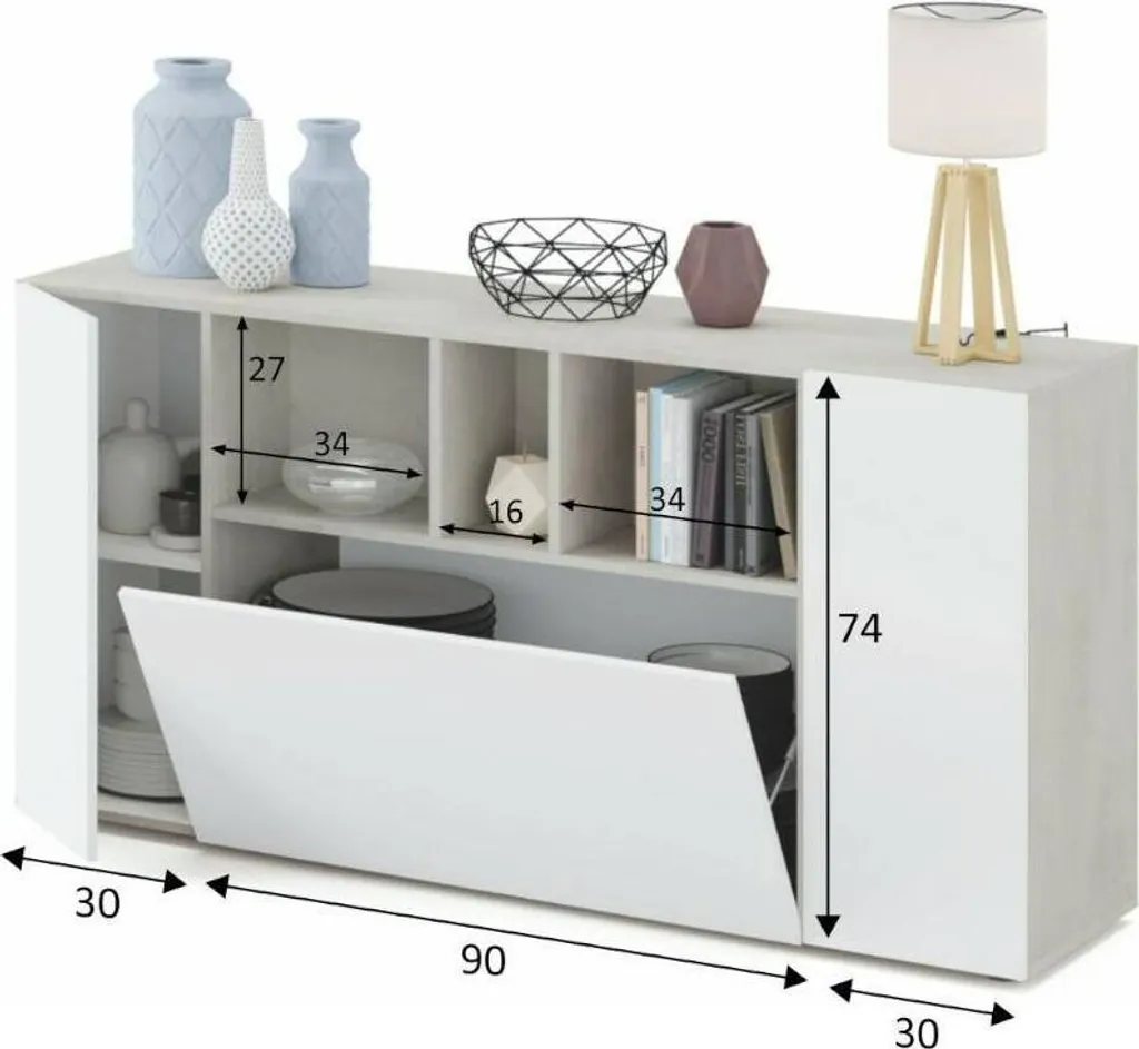 Bahut en bois blanc Crisantemo, meuble de rangement pour vaisselle - 3
