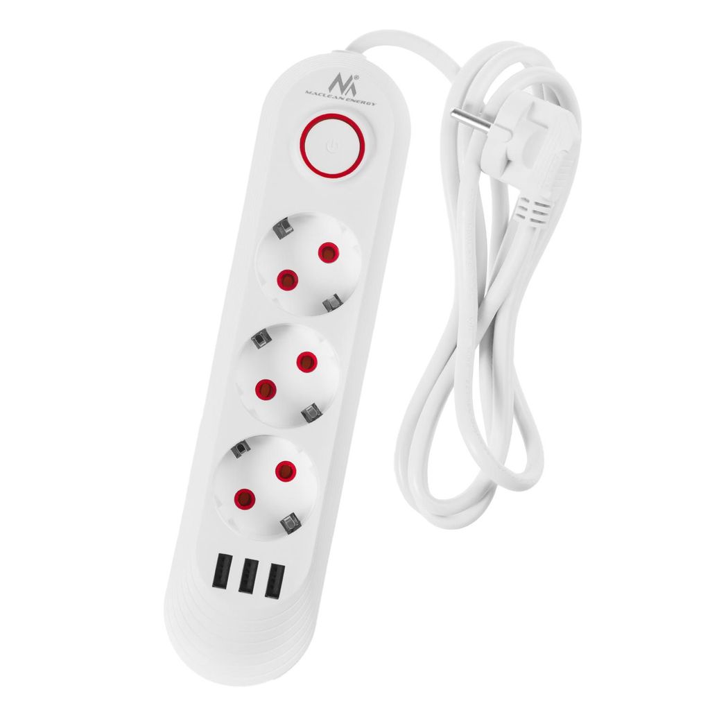 Maclean Multiprise Câble d'extension 3 prises + 3xUSB Image du produit 