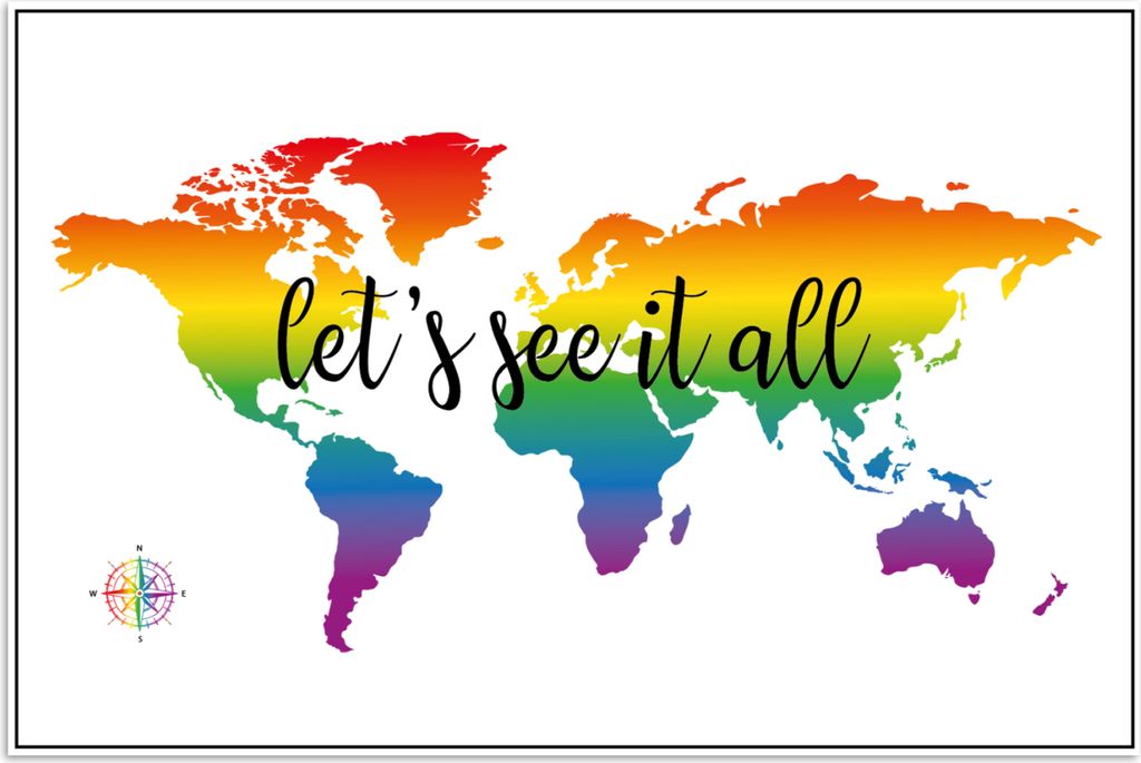 MuchoWow Poster Weltkarte - Regenbogen - Kompass 60x40 cm - Schlafzimmerdekoration