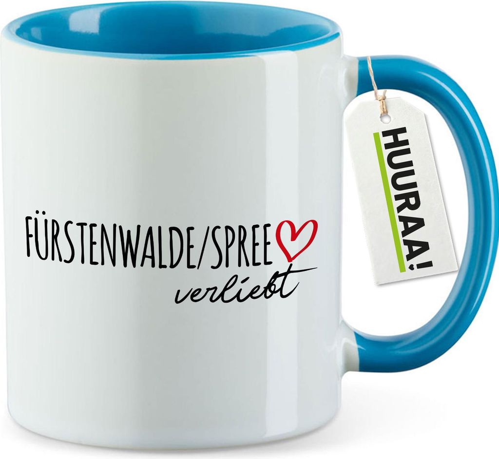 Huuraa Kaffeetasse Fürstenwalde/Spree verliebt 330ml Blau Keramik Kaffeebecher Geschenkidee