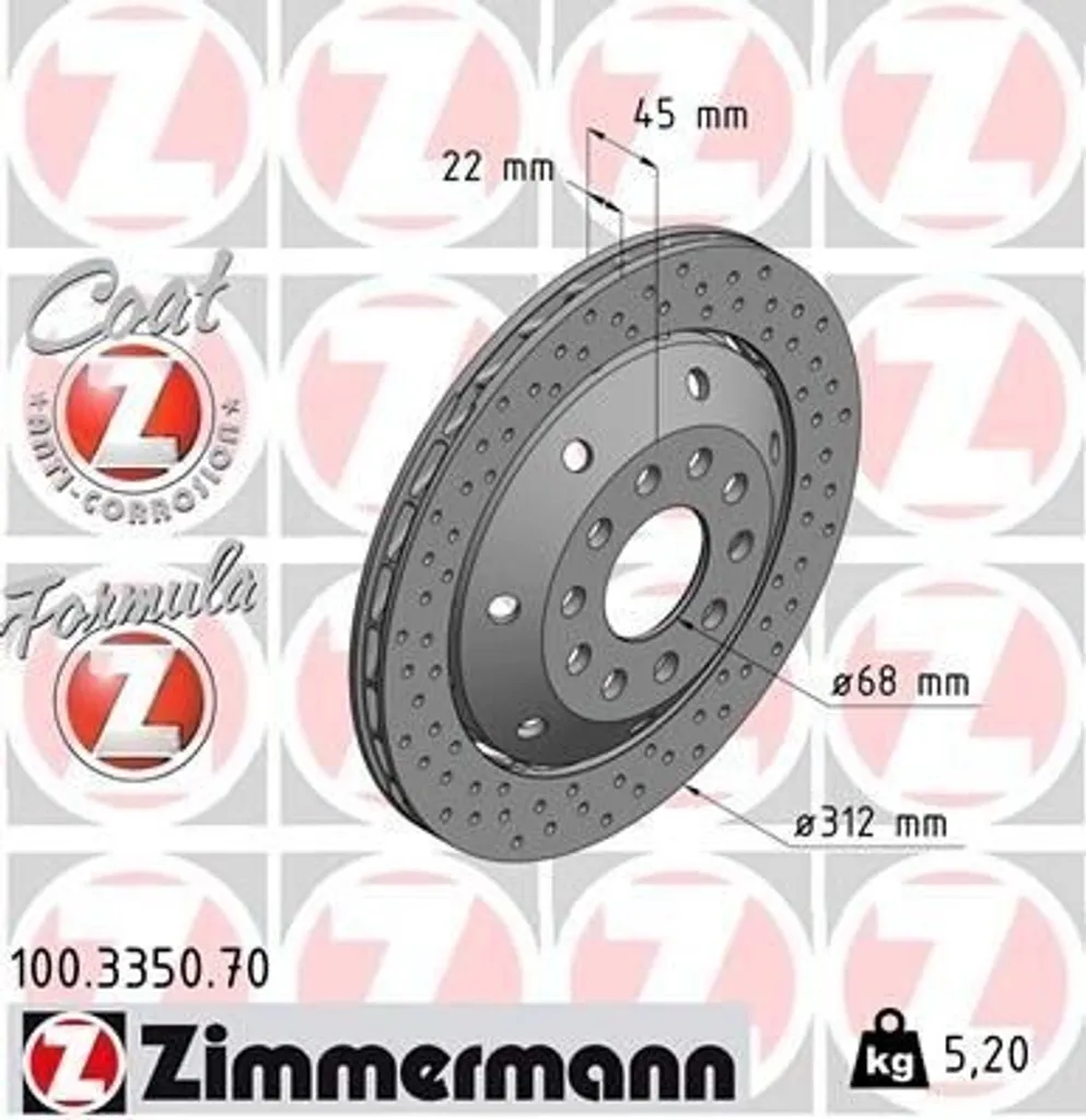 Zimmermann 100.3350.70 Disque de Frein Haute Performance pour Audi A4 8D