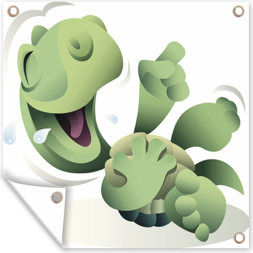 MuchoWow 50x50 cm Outdoor-Poster Gartendeko Sichtschutz Garten Poster für den Garten Illustration einer laut lachenden grünen Schildkröte