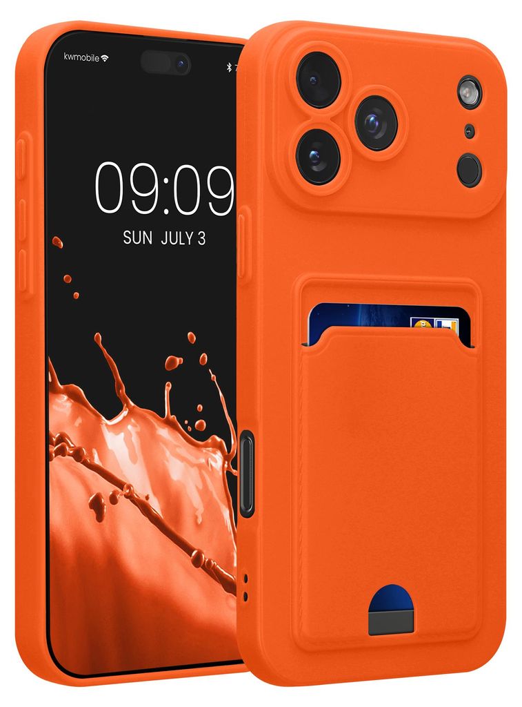 kwmobile Handyhülle kompatibel mit Apple iPhone 17 Pro Max Hülle - Handy Cover mit Fach für Karten - in Orange