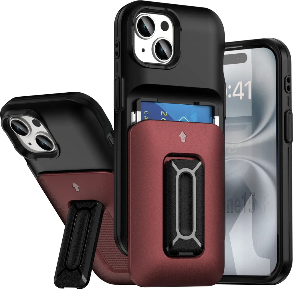 Custodia Morbida iPhone 15 Rossa | Supporto Video e Porta Carte