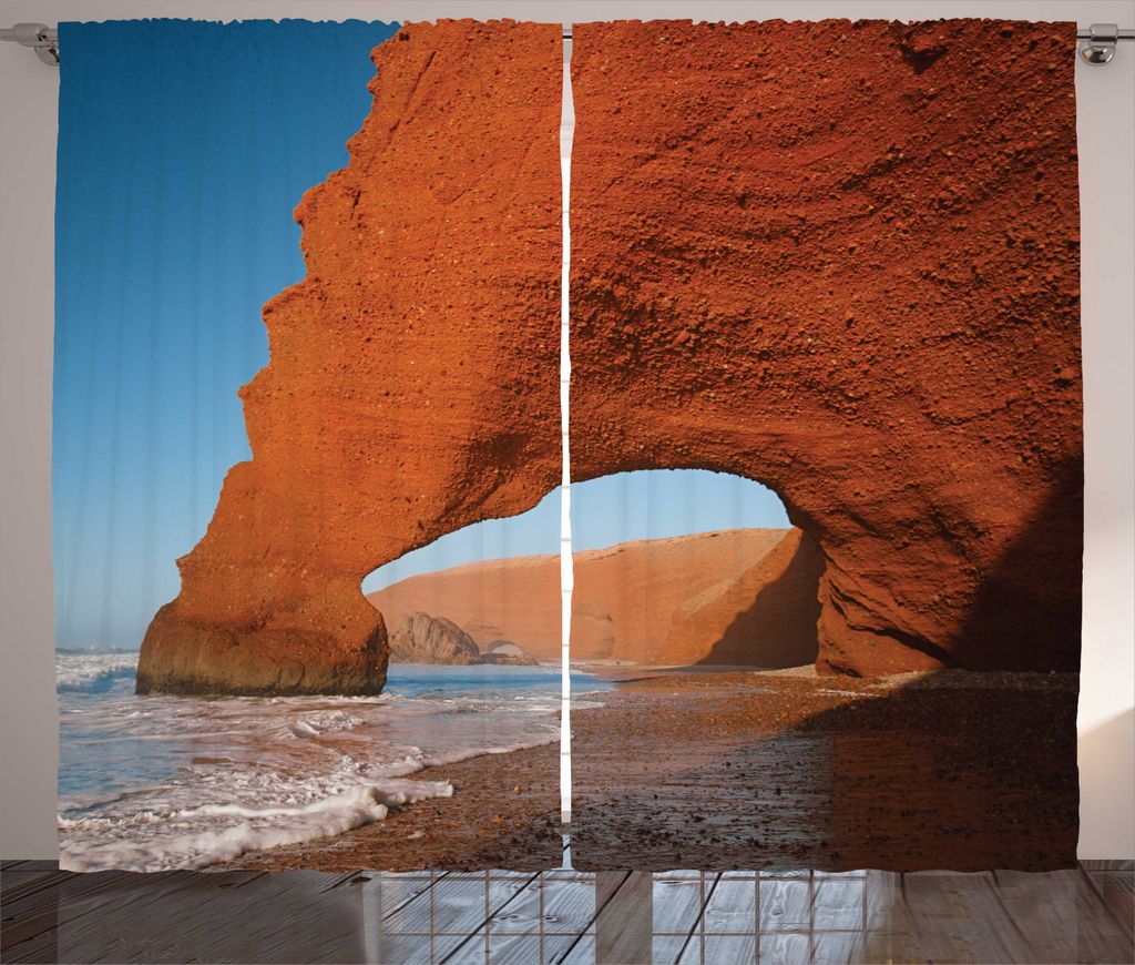 ABAKUHAUS Strand Rustikaler Vorhang, Natursteinbogen Oceanic, Wohnzimmer Universalband Gardinen mit Schlaufen und Haken, 280 x 225 cm, Sky Blue Cin...