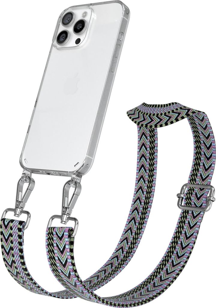 Apple iPhone 16 Pro Max Chain Eyelets Slim Neck Strap Set Zig Zag light Purple - Green 14 Metall Silver