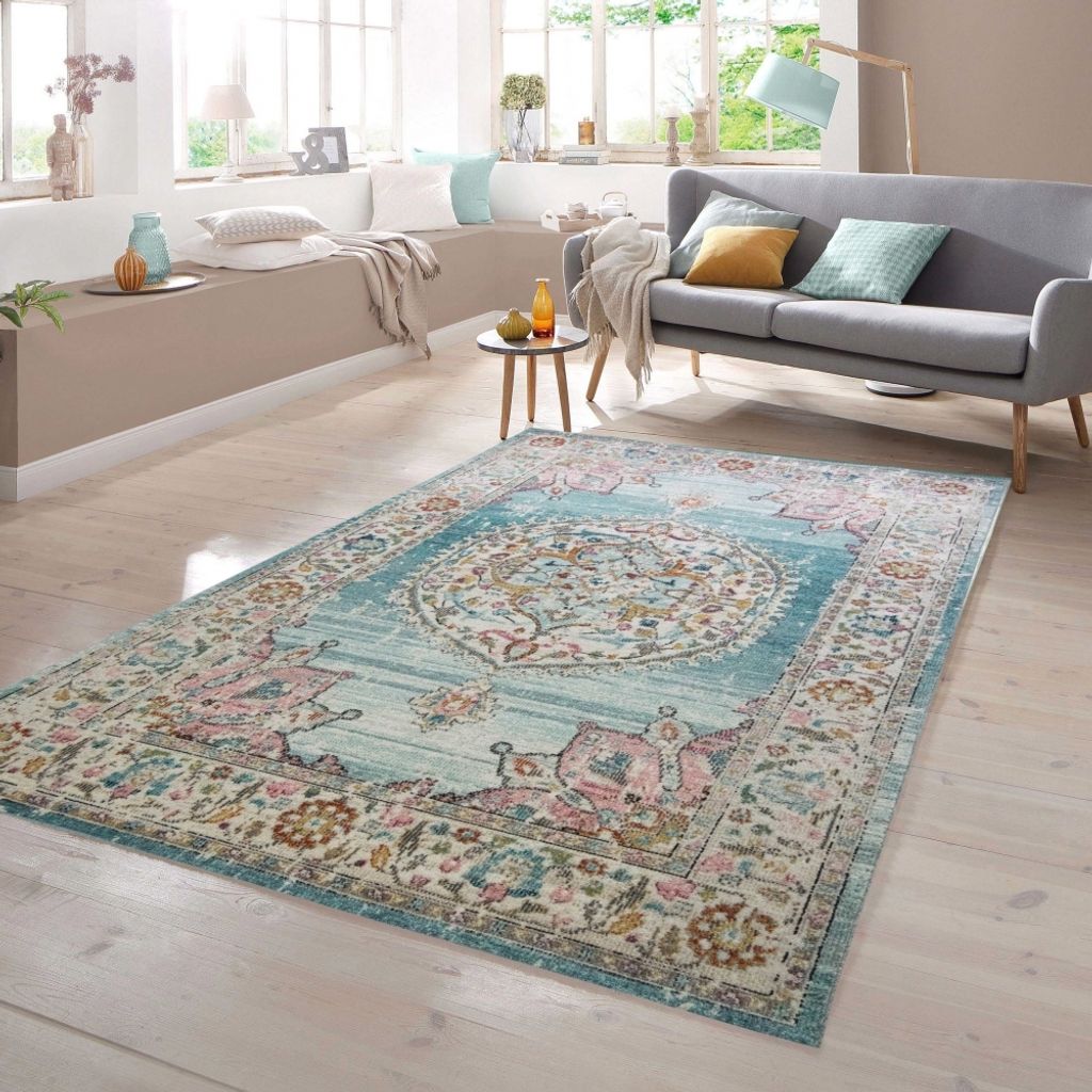 Teppich Orient Outdoor Vintage in blau creme Größe - 120 x 170 cm