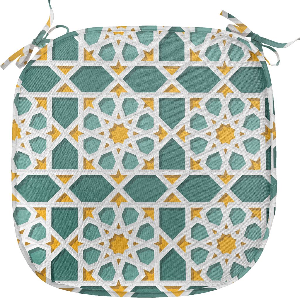 ABAKUHAUS Teal Polster für Esszimmerstühle, Marokkanische Stern-Verzierung, Dekoratives wasserfestes Kissen mit Riemen für Küchensitze, 40 cm x...