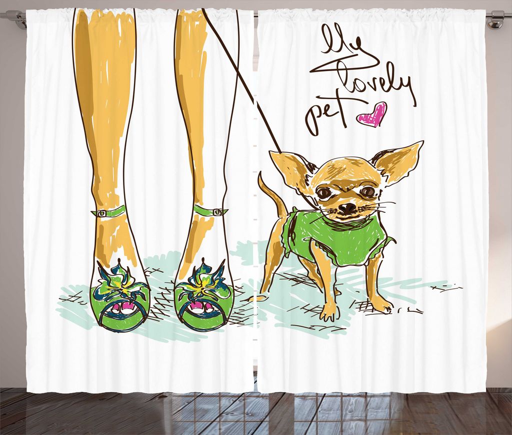 ABAKUHAUS Chihuahua Rustikaler Gardine, Mein Haustier-Beschriftung, Schlafzimmer Kräuselband Vorhang mit Schlaufen und Haken, 280 x 225 cm, Mehrfa...