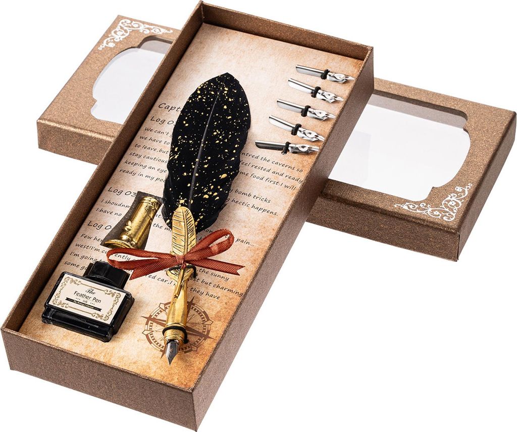 Federkiel- und Tintenset, Retro-Feder-Dip, Vintage-Kalligraphie-Schreibunterschrift mit 5 Ersatzspitzenhaltern in Geschenkbox für handschriftliche...