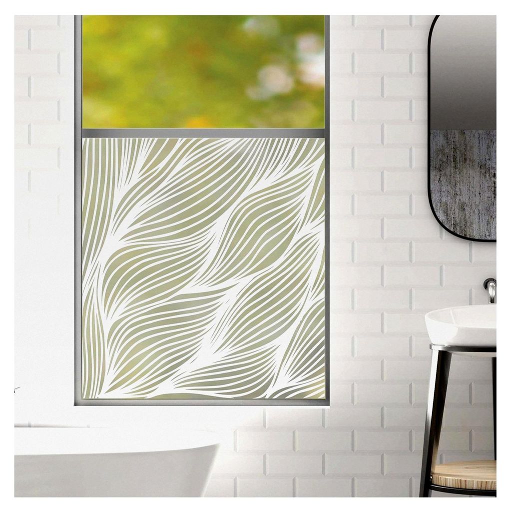 Sichtschutzfolie für Fenster in der Küche mit Blatt- und Linienmotiv, 180 cm hoch, 50 cm breit
