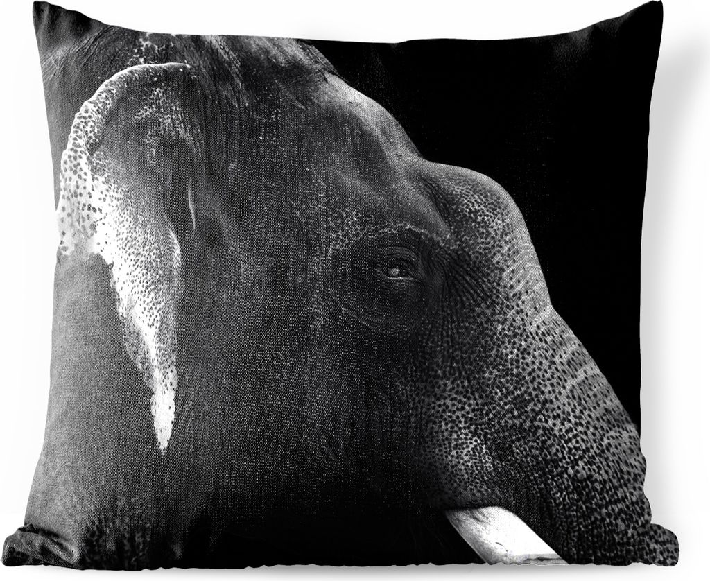 MuchoWow Outdoor Kissen - Tierprofil Elefant in Schwarz und Weiß - 40x40 cm - Wetterfest - Lounge Kissen - Kopfkissen - Interieur - Polster mit ...