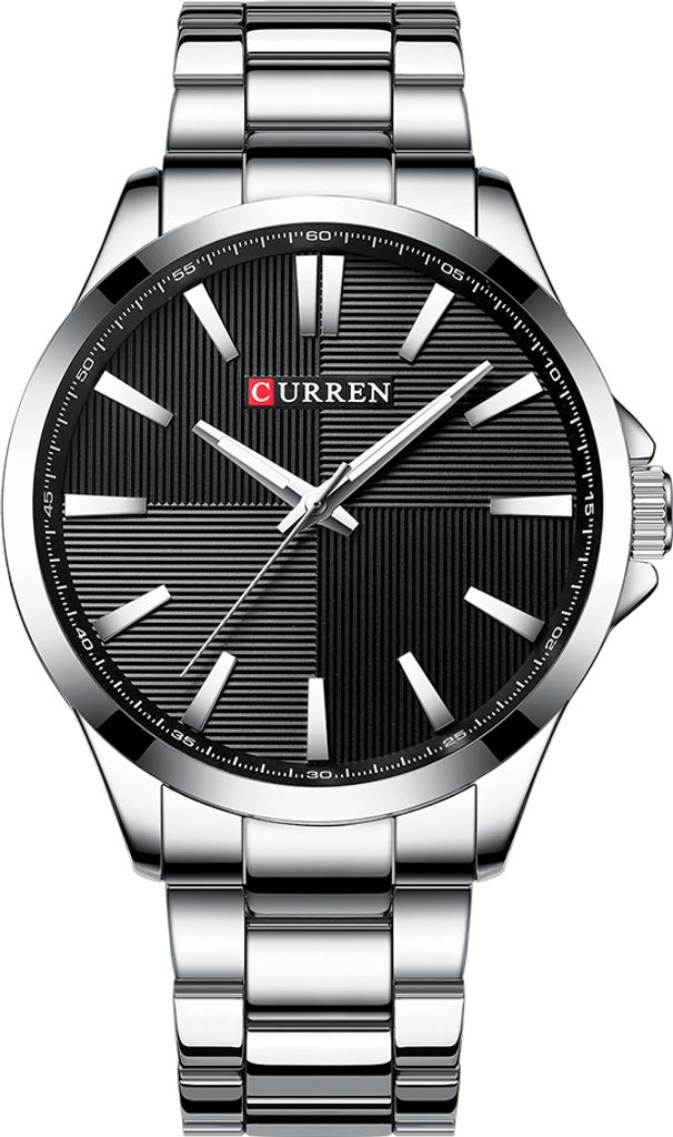 A close-up studio shot of a men's wristwatch.