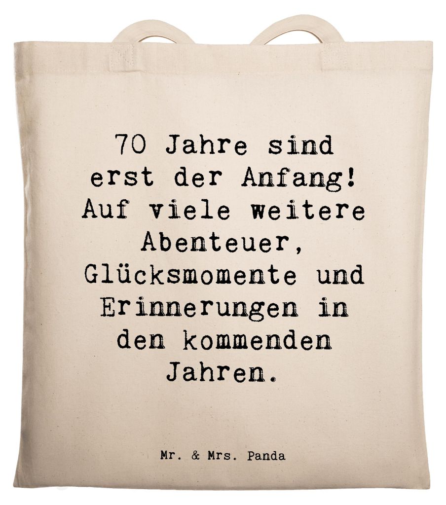 Mr. & Mrs. Panda Tote Bag Spruch 70. Geburtstag Beginn - Transparent - Geschenk, Happy Birthday, Jutetasche, besonderer Tag, unvergessliches Erlebn...
