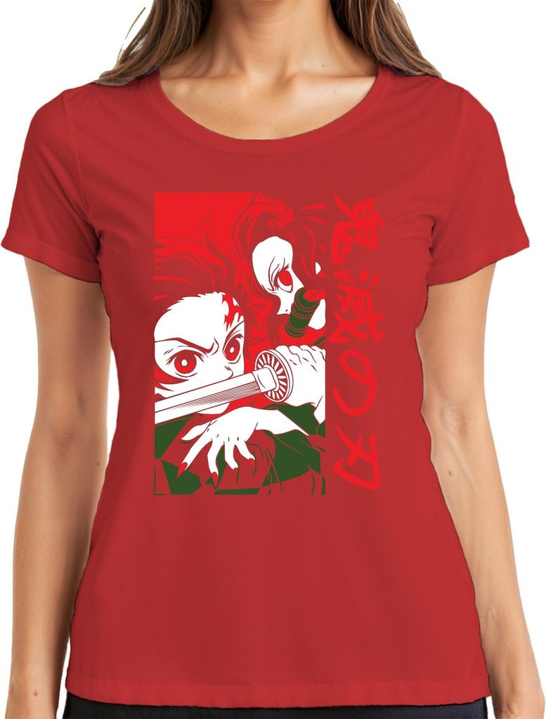 Kimetsu no Yaiba Nezuko Katana Anime Manga Japan Geschenk Cosplay Damen T-Shirt, Rot, XXL