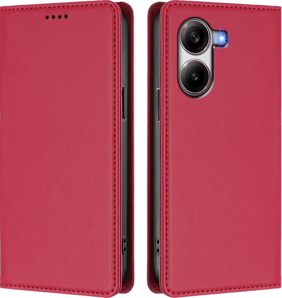 Handyhülle für Xiaomi Poco X7 Pro, Kunstleder Klapphülle Stoßfeste Magnetische Hülle mit Ständer Rot