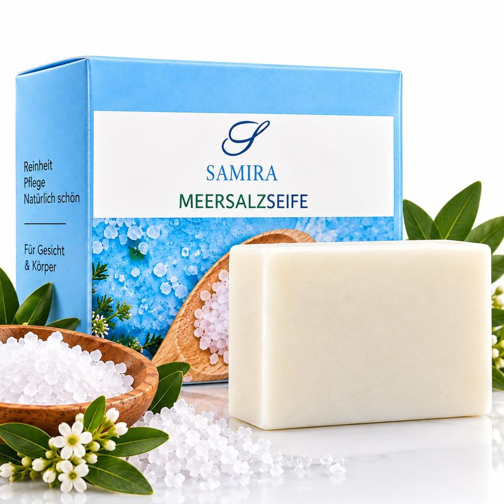Mydło do twarzy Stałe mydło organiczne z solą morską i Zdjęcie produktu  Obraz wygenerowany przez AI