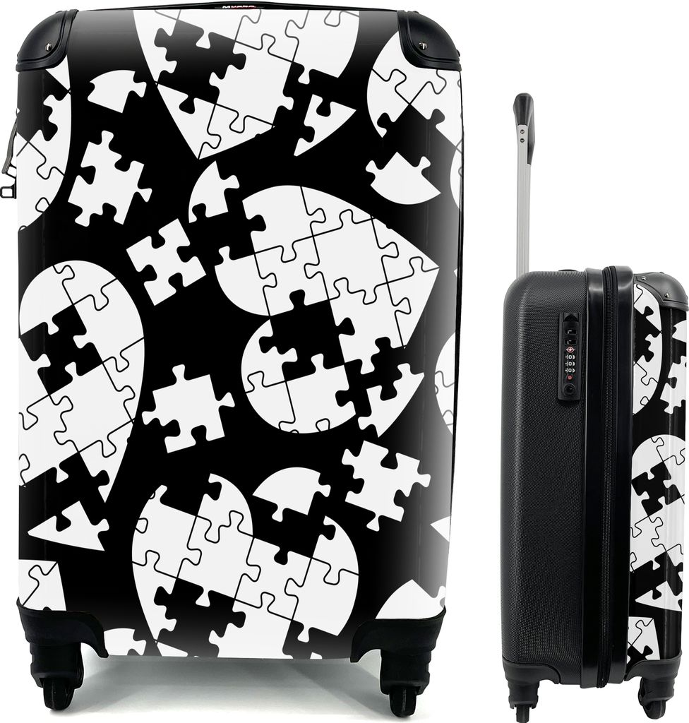 MuchoWow MuchoWow Koffer Handgepäck Trolley Rollkoffer Kleine Reisekoffer mit 4 Rollen - Mädchen - Puzzle - Herz - Muster - Mädchen - Kinder...
