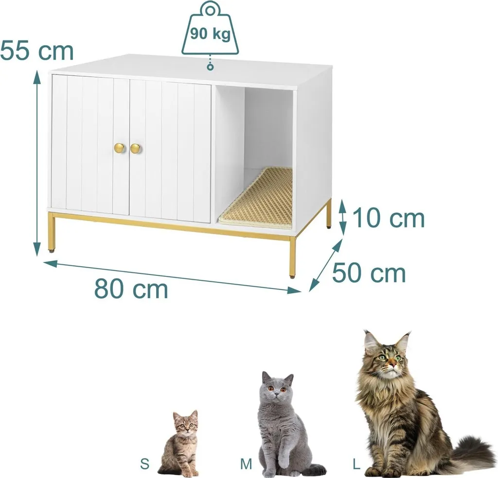 Meuble litière chat avec structure métal robuste et double porte battante