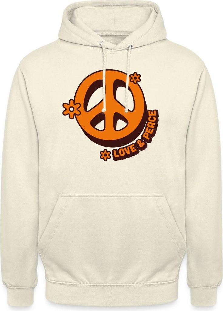 Spreadshirt Love And Peace Retro Hippie Style Design Y2K Uni Hoodie, L, Vanille-Milchshake