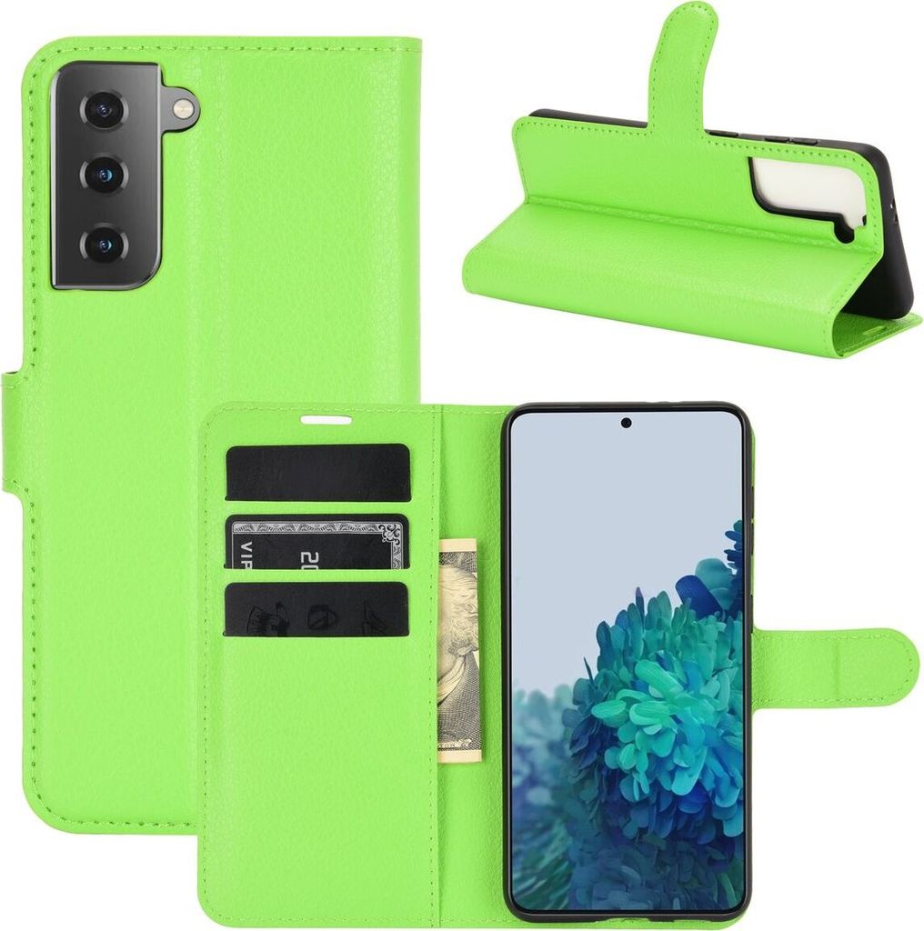 Schutzhülle für Samsung Galaxy S21 Case Handy Hülle Cover Case Schutztasche Wallet, Farbe:Grün