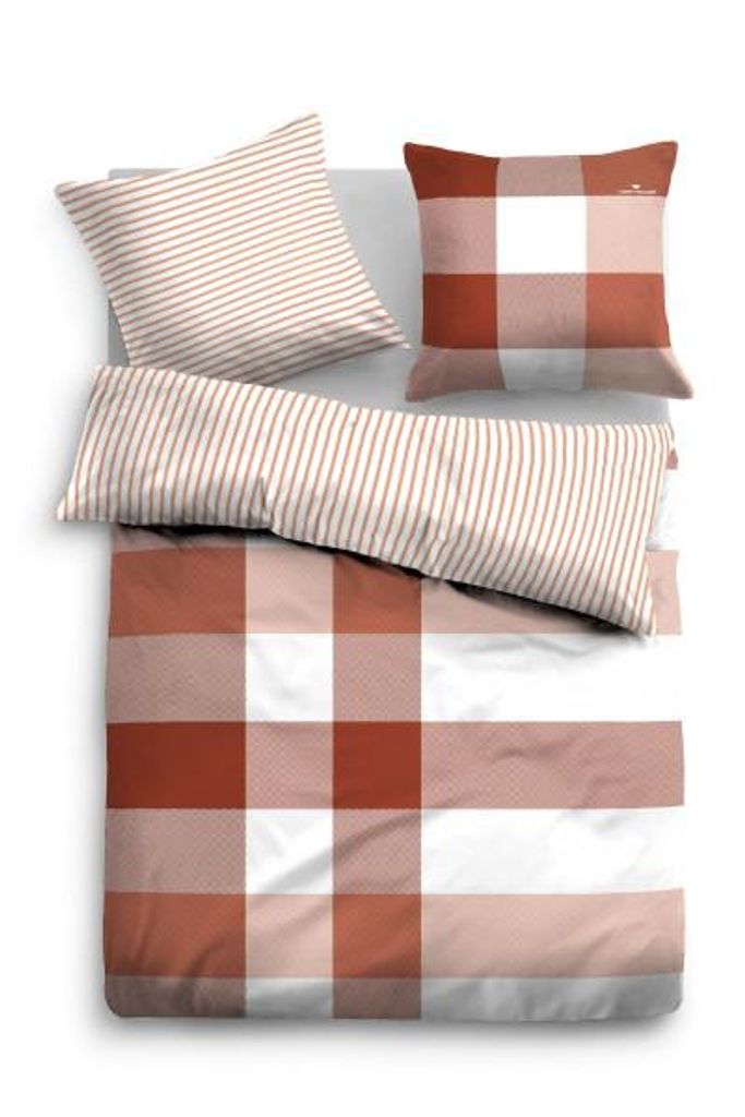 TOM TAILOR Wendebettwäsche Rot Weiß Kariert Baumwolle 155 x 220 / 80 x 80 cm