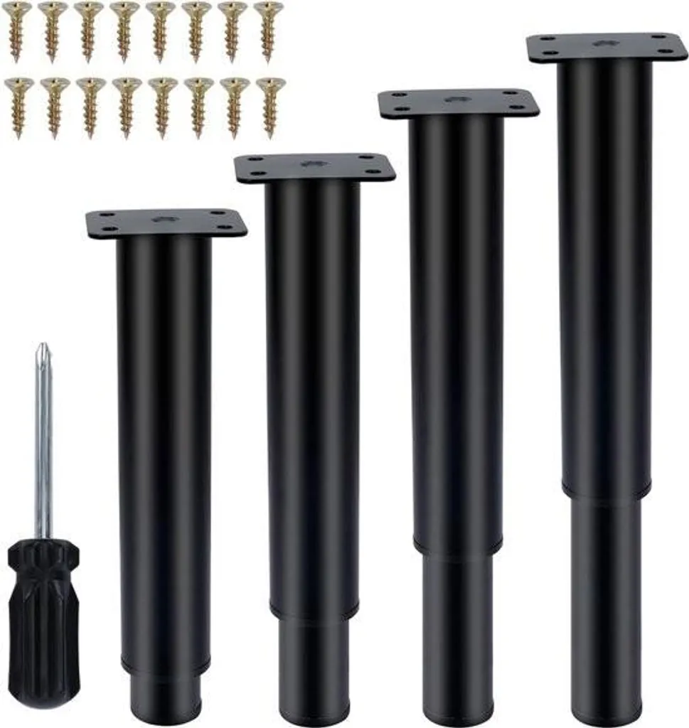 Pied de Lit Réglable Noir 18-37 cm - Lot de 4 Supports pour Sommier Fixe