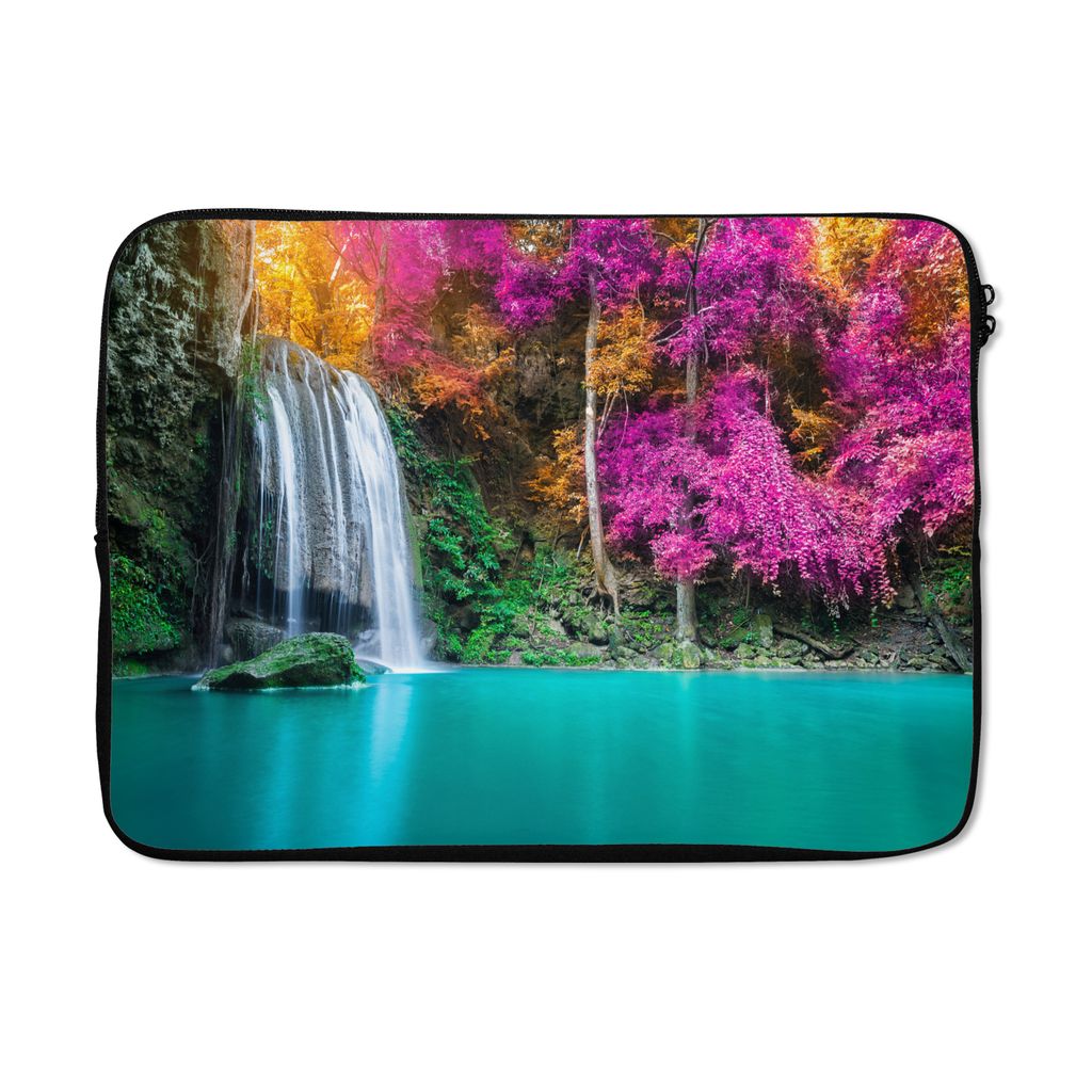 MuchoWow Laptop Hülle 13 Zoll Wasserfall - Bäume - Rosa - Braun - Natur Laptoptasche - Laptophülle - Sleeve - Rundumschutz