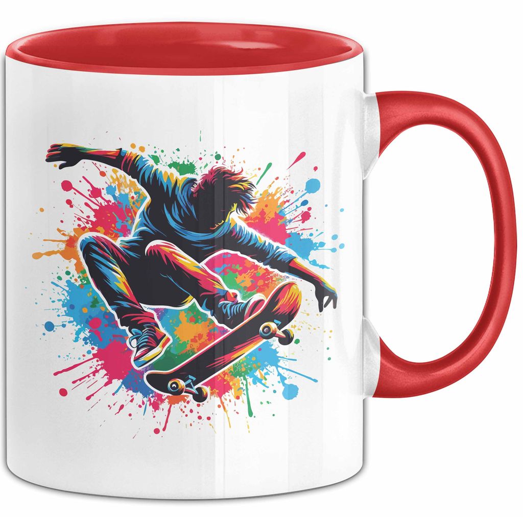 Skateboarder Geschenk Tasse Farben Bunt Geschenkidee Jungs Skater (Rot)