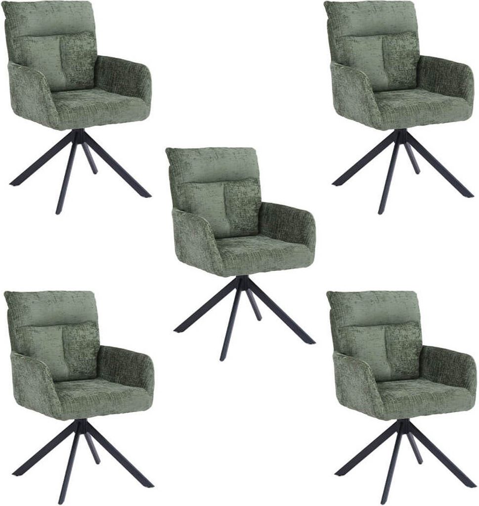 HOME DELUXE Esszimmerstuhl mit Armlehne ALUNA Chenille - 5er Set Grün I Polsterstuhl Armlehnstuhl Designstuhl