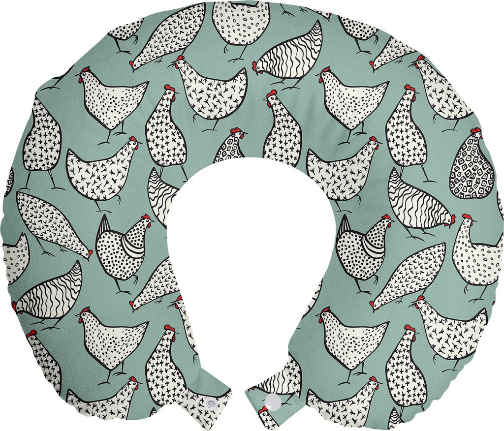 ABAKUHAUS Hähnchen Reisekissen Nackenkissen, Geflügel Tupfen Tier, Schaumstoff Reiseartikel für Flugzeug und Auto, 30x30 cm, Almond Grün und Weiß