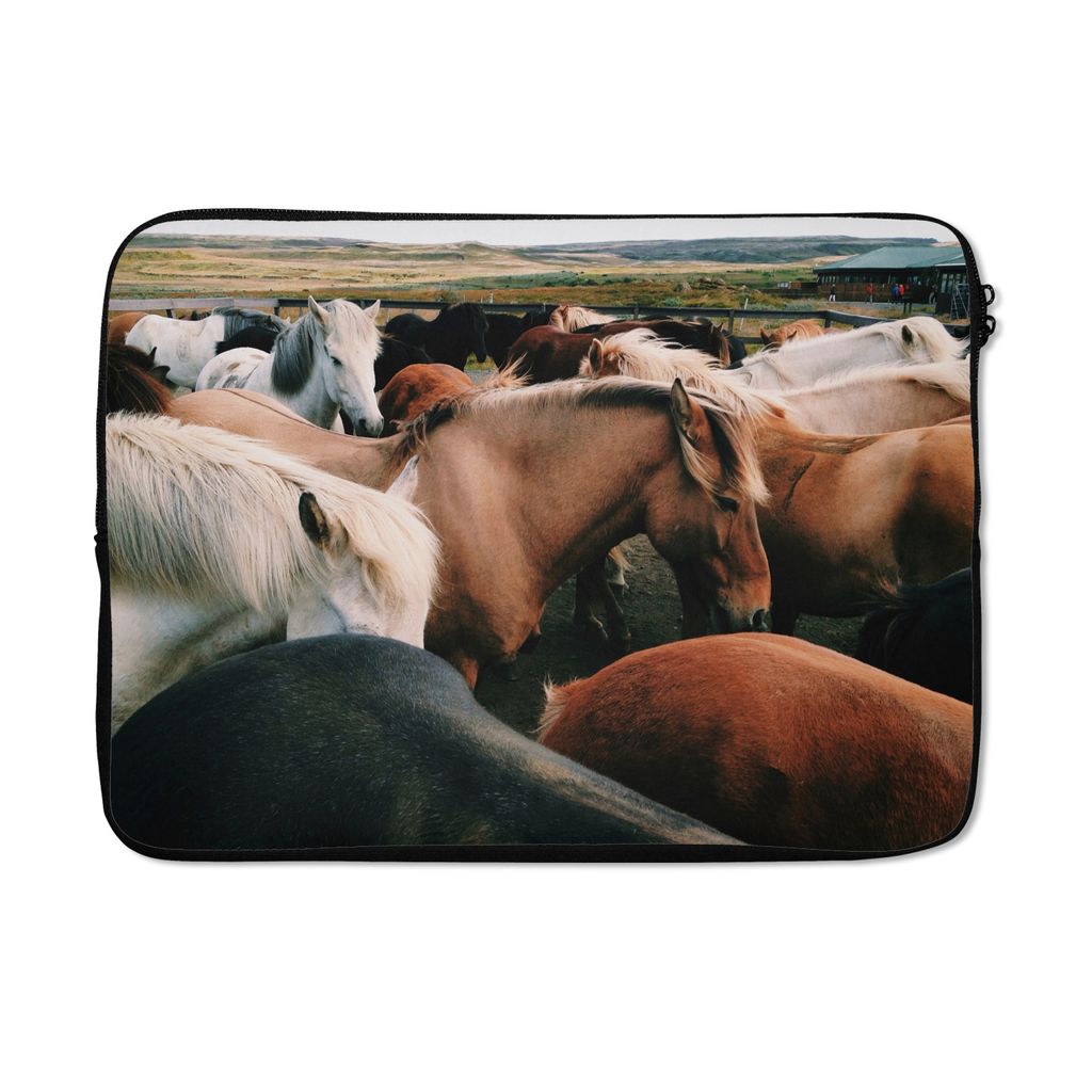 MuchoWow Laptop Hülle 13 Zoll Pferde - Tiere - Spiel Laptoptasche - Laptophülle - Sleeve - Rundumschutz